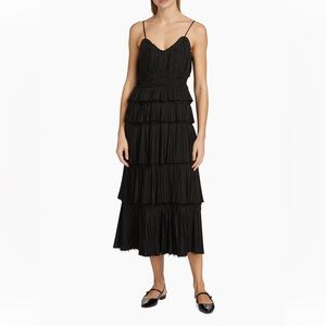 Sea New York Black Plissé Ruffled Midi-Dress